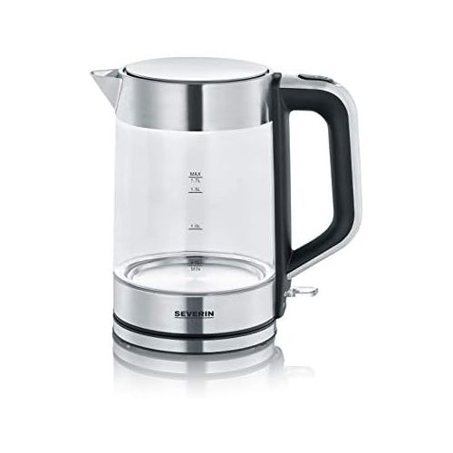  SEVERIN 3420 000 WK 3420 kettle, 2200, 1.7 litres, glass/stainless steel brushed/black and hand mixer with spiral cable, approx. 400 W, HM 3832, silver/black