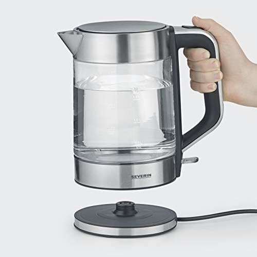  SEVERIN 3420 000 WK 3420 kettle, 2200, 1.7 litres, glass/stainless steel brushed/black and hand mixer with spiral cable, approx. 400 W, HM 3832, silver/black