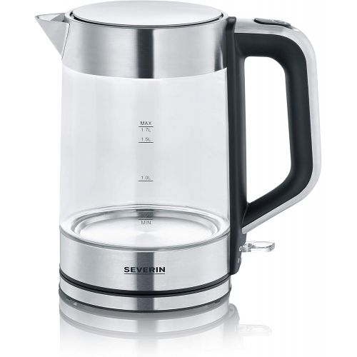  SEVERIN 3420 000 WK 3420 kettle, 2200, 1.7 litres, glass/stainless steel brushed/black and hand mixer with spiral cable, approx. 400 W, HM 3832, silver/black