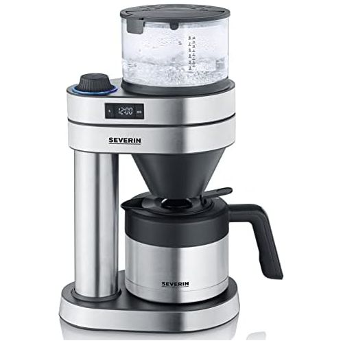  SEVERIN Caprice KA 5761 Filter Coffee Machine with Thermos Jug, Hand Brew Coffee Maker for up to 8 Cups, Coffee Machine with Timer, Brushed Stainless Steel / Black