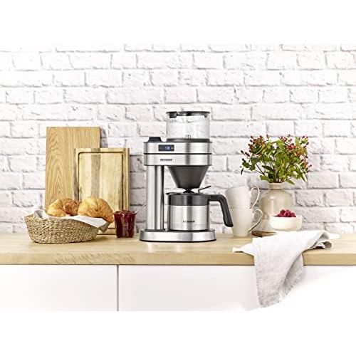  SEVERIN Caprice KA 5761 Filter Coffee Machine with Thermos Jug, Hand Brew Coffee Maker for up to 8 Cups, Coffee Machine with Timer, Brushed Stainless Steel / Black