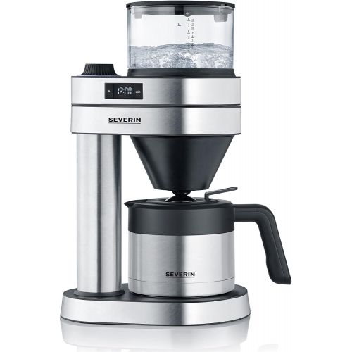  SEVERIN Caprice KA 5761 Filter Coffee Machine with Thermos Jug, Hand Brew Coffee Maker for up to 8 Cups, Coffee Machine with Timer, Brushed Stainless Steel / Black