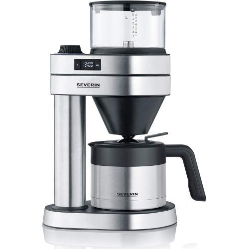  SEVERIN Caprice KA 5761 Filter Coffee Machine with Thermos Jug, Hand Brew Coffee Maker for up to 8 Cups, Coffee Machine with Timer, Brushed Stainless Steel / Black