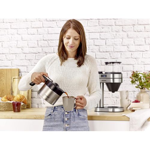  SEVERIN Caprice KA 5761 Filter Coffee Machine with Thermos Jug, Hand Brew Coffee Maker for up to 8 Cups, Coffee Machine with Timer, Brushed Stainless Steel / Black