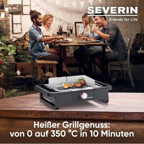  SEVERIN Style Evo PG 8123 Electric Grill for Indoor and Outdoor Use, Table Grill with Quick Grill Start up to 350 °C, Balcony Grill with Optimal Heat Distribution Black