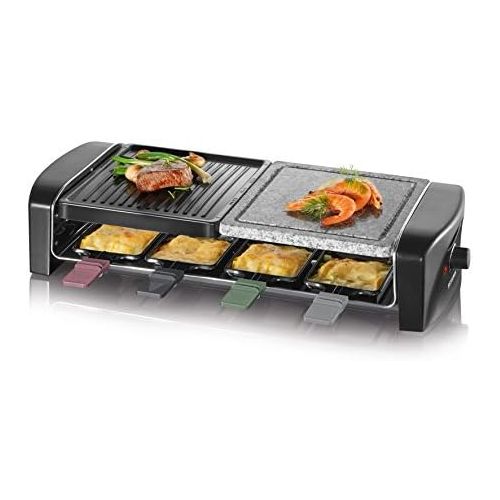  SEVERIN Raclette grill with natural grill stone and cast plate, approx. 1,400 W, incl. 8 pans, RG 9645