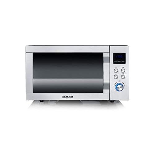  [아마존베스트]SEVERIN MW 7759 4-in-1 Microwave with Double Grill, Mini Oven with Pizza Express Function, Microwave with Grill and Hot Air Function up to 230 °C, Stainless Steel / Matte Black