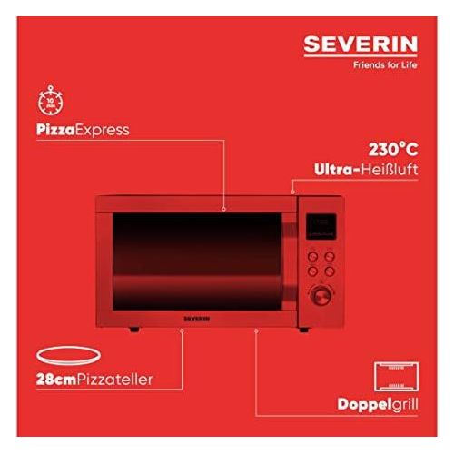  [아마존베스트]SEVERIN MW 7759 4-in-1 Microwave with Double Grill, Mini Oven with Pizza Express Function, Microwave with Grill and Hot Air Function up to 230 °C, Stainless Steel / Matte Black