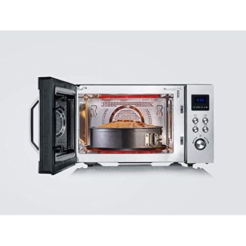  [아마존베스트]SEVERIN MW 7759 4-in-1 Microwave with Double Grill, Mini Oven with Pizza Express Function, Microwave with Grill and Hot Air Function up to 230 °C, Stainless Steel / Matte Black