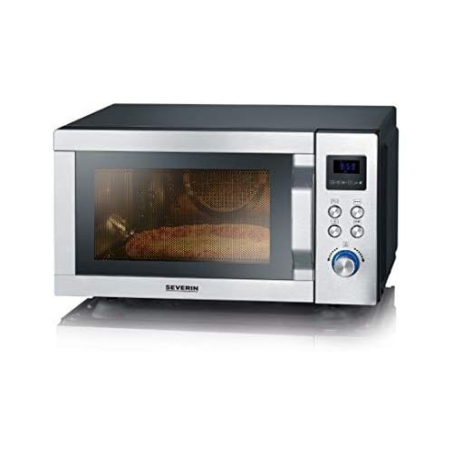  [아마존베스트]SEVERIN MW 7759 4-in-1 Microwave with Double Grill, Mini Oven with Pizza Express Function, Microwave with Grill and Hot Air Function up to 230 °C, Stainless Steel / Matte Black