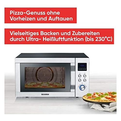  [아마존베스트]SEVERIN MW 7759 4-in-1 Microwave with Double Grill, Mini Oven with Pizza Express Function, Microwave with Grill and Hot Air Function up to 230 °C, Stainless Steel / Matte Black