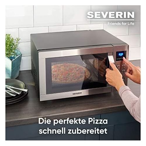  [아마존베스트]SEVERIN MW 7759 4-in-1 Microwave with Double Grill, Mini Oven with Pizza Express Function, Microwave with Grill and Hot Air Function up to 230 °C, Stainless Steel / Matte Black