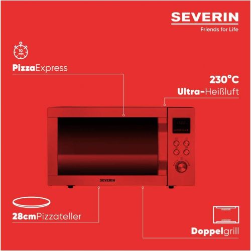  [아마존베스트]SEVERIN MW 7759 4-in-1 Microwave with Double Grill, Mini Oven with Pizza Express Function, Microwave with Grill and Hot Air Function up to 230 °C, Stainless Steel / Matte Black