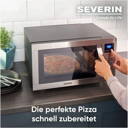  [아마존베스트]SEVERIN MW 7759 4-in-1 Microwave with Double Grill, Mini Oven with Pizza Express Function, Microwave with Grill and Hot Air Function up to 230 °C, Stainless Steel / Matte Black