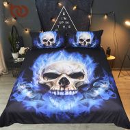 SEWCOLORS Best Quality - Bedding Sets - Flame Skull Bedding Set 3D Print Gothic Duvet Cover Blue Bedclothes Fashion Home Textiles for Boys Size AU Single