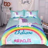 SEWCOLORS Best Quality - Bedding Sets - Unicorn Bedding Set Believe Miracles Cartoon Bed Duvet Cover Animal for Kids Girls Bedspreads Size USA King