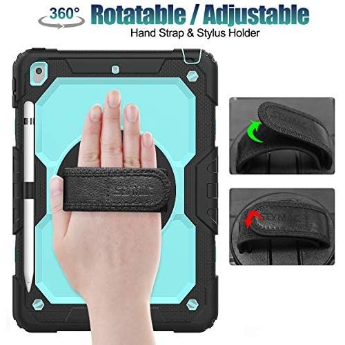  [아마존베스트]SEYMAC stock iPad 8th/7th Generation Case, New iPad 10.2 Case [Full-body] & [Shock Proof] Armor Protective Case with 360 Rotating Stand & Strap & Screen Protector for New iPad 8th/7th Gen 2020/