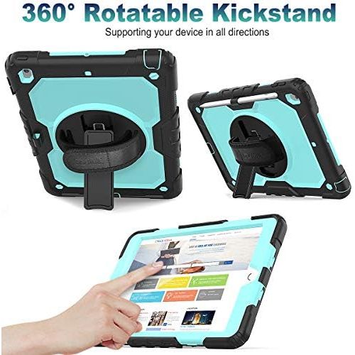  [아마존베스트]SEYMAC stock iPad 8th/7th Generation Case, New iPad 10.2 Case [Full-body] & [Shock Proof] Armor Protective Case with 360 Rotating Stand & Strap & Screen Protector for New iPad 8th/7th Gen 2020/