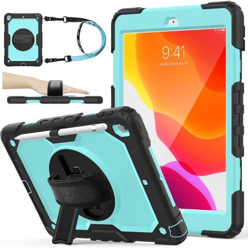  [아마존베스트]SEYMAC stock iPad 8th/7th Generation Case, New iPad 10.2 Case [Full-body] & [Shock Proof] Armor Protective Case with 360 Rotating Stand & Strap & Screen Protector for New iPad 8th/7th Gen 2020/