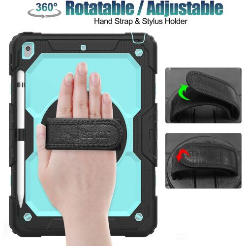  [아마존베스트]SEYMAC stock iPad 8th/7th Generation Case, New iPad 10.2 Case [Full-body] & [Shock Proof] Armor Protective Case with 360 Rotating Stand & Strap & Screen Protector for New iPad 8th/7th Gen 2020/