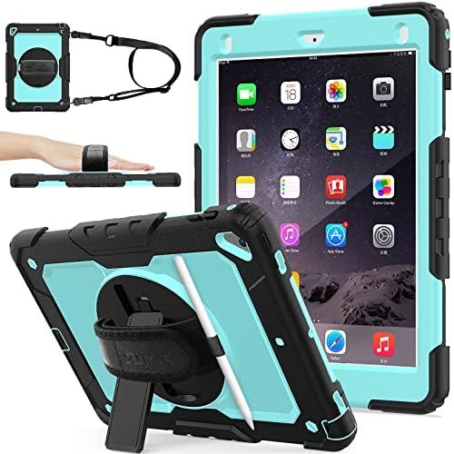  [아마존베스트]SEYMAC stock iPad 6th/5th Generation Case, New iPad 9.7 Inch 2018/2017 Case [Full-Body] & [Shock Proof] Armor Protective Case with 360 Rotating Stand & Strap for iPad 5th/6th/ Air 2/ Pro 9.7 (S