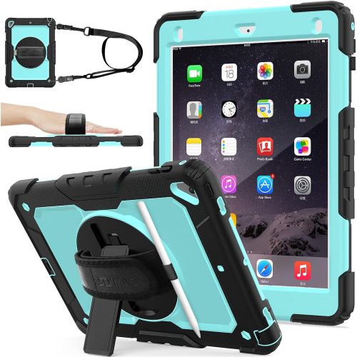  [아마존베스트]SEYMAC stock iPad 6th/5th Generation Case, New iPad 9.7 Inch 2018/2017 Case [Full-Body] & [Shock Proof] Armor Protective Case with 360 Rotating Stand & Strap for iPad 5th/6th/ Air 2/ Pro 9.7 (S