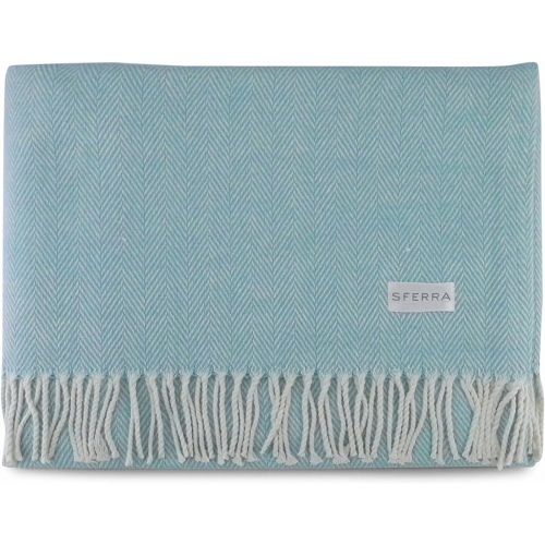  Sferra Celine Herringbone, 100% Cotton Throw Blanket - Slate Blue
