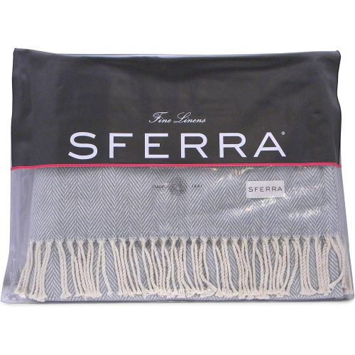  Sferra Celine Herringbone, 100% Cotton Throw Blanket - Slate Blue