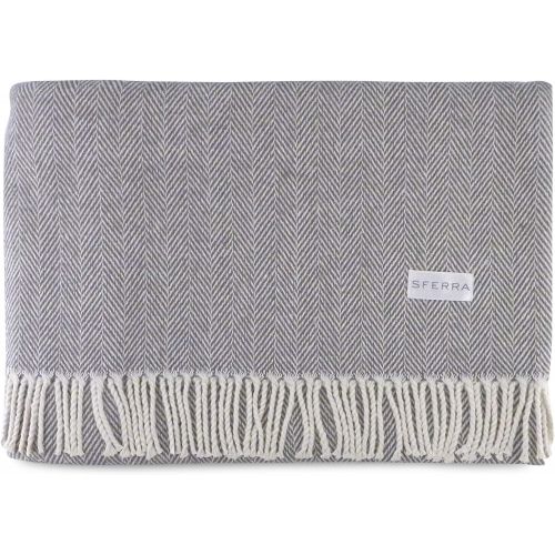  Sferra Celine Herringbone, 100% Cotton Throw Blanket - Slate Blue