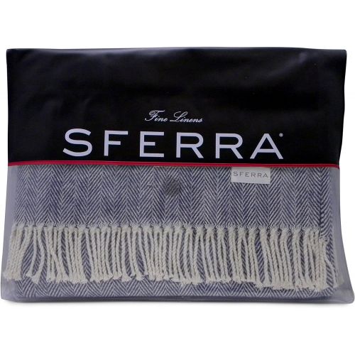  Sferra Celine Herringbone, 100% Cotton Throw Blanket - Slate Blue