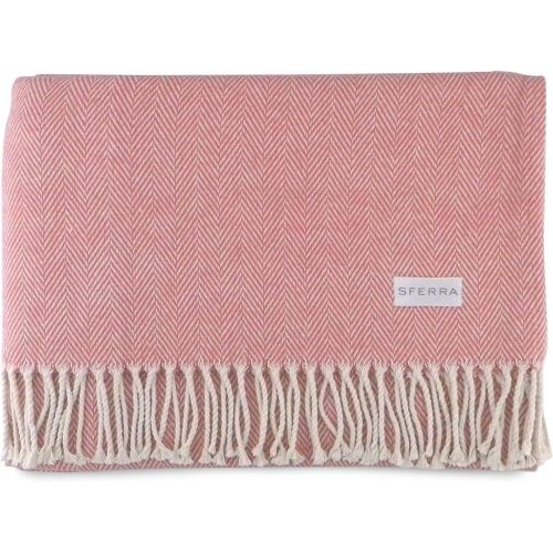  Sferra Celine Herringbone, 100% Cotton Throw Blanket - Mushroom