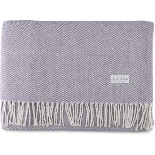  Sferra Celine Herringbone, 100% Cotton Throw Blanket - Mushroom