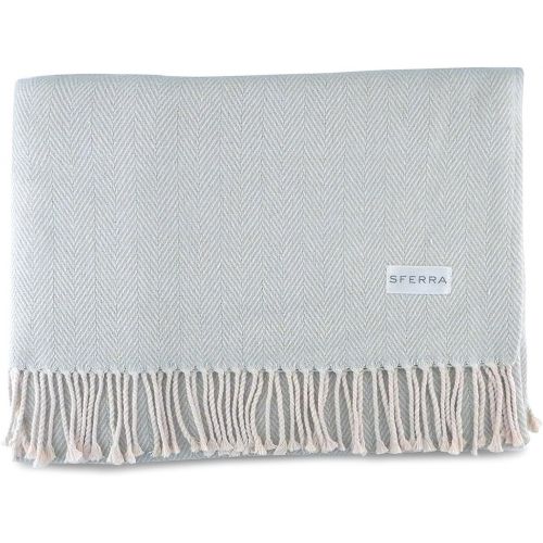  Sferra Celine Herringbone, 100% Cotton Throw Blanket - Mushroom