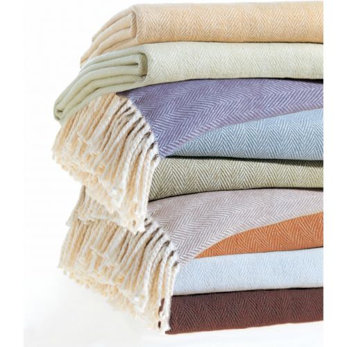  Sferra Celine Herringbone, 100% Cotton Throw Blanket - Mushroom