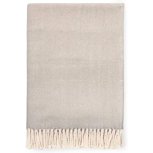  Sferra Celine Herringbone, 100% Cotton Throw Blanket - Mushroom