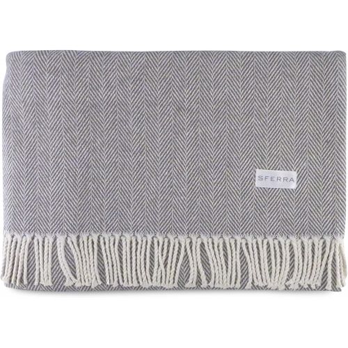  Sferra Celine Herringbone, 100% Cotton Throw Blanket - Mushroom