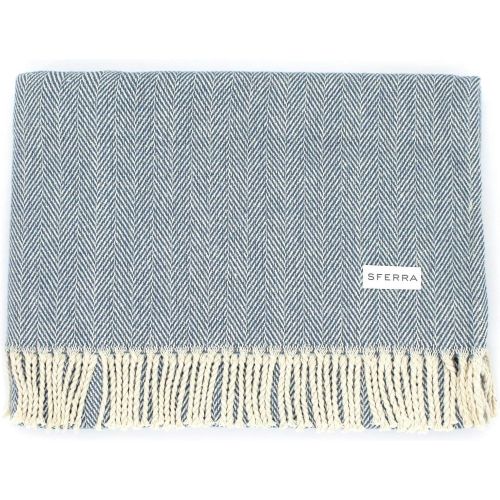  Sferra Celine Herringbone, 100% Cotton Throw Blanket - Mushroom