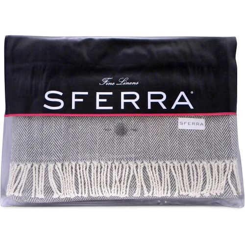  Sferra Celine Herringbone, 100% Cotton Throw Blanket - Mushroom