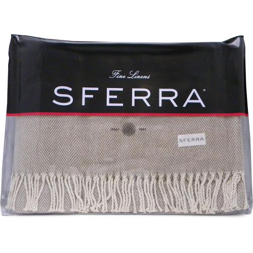  Sferra Celine Herringbone, 100% Cotton Throw Blanket - Mushroom