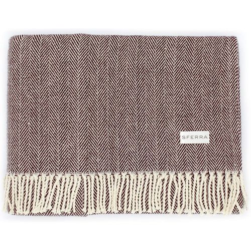  Sferra Celine Herringbone, 100% Cotton Throw Blanket - Mushroom