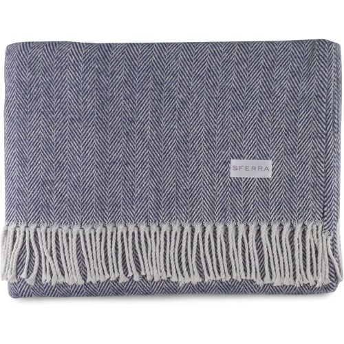  Sferra Celine Herringbone, 100% Cotton Throw Blanket - Mushroom