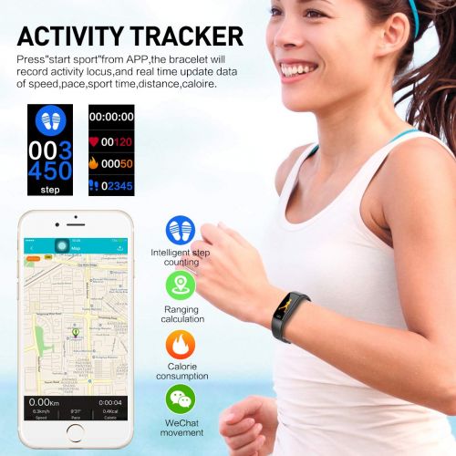  SFTRANS Fitness Tracker Smart Watch Activity Tracker Sports Band Bracelet Waterproof Bluetooth Wristband with Heart Rate Monitor Blood Pressure Pedometer Sleep Monitor Calorie Step