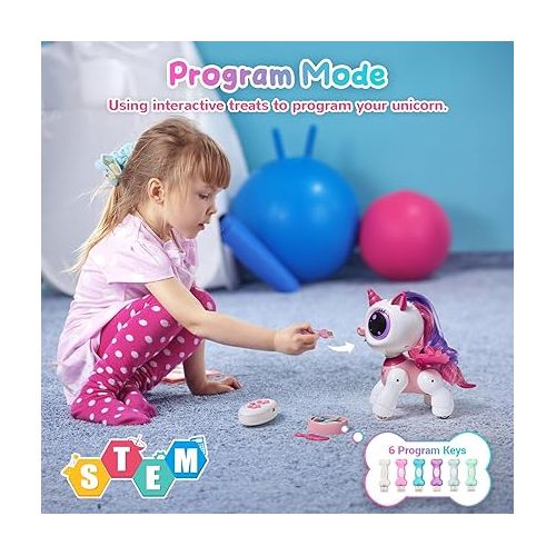  SGILE Unicorn Toy for Girls Robot Pet for Kids Age 3 4 5 6 7 8 Years with Music Dance Walk and Interactive Gesture Sense Program Treats, Preschool STEM Learning Remote Control Toy for Toddler Pink