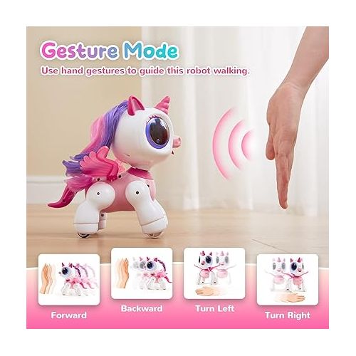  SGILE Unicorn Toy for Girls Robot Pet for Kids Age 3 4 5 6 7 8 Years with Music Dance Walk and Interactive Gesture Sense Program Treats, Preschool STEM Learning Remote Control Toy for Toddler Pink