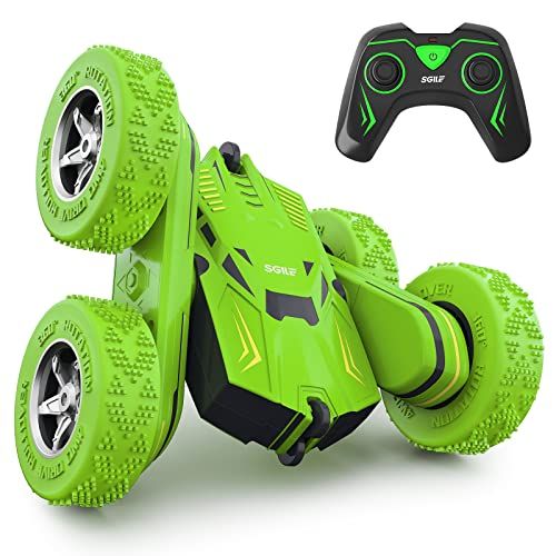  SGILE RC Stunt Car Toy, Remote Control Car with 2 Sided 360 Rotation for Boy Kids Girl, Green