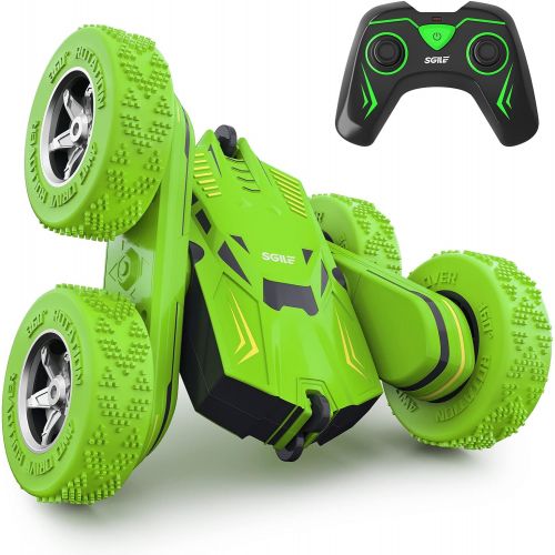  SGILE RC Stunt Car Toy, Remote Control Car with 2 Sided 360 Rotation for Boy Kids Girl, Green