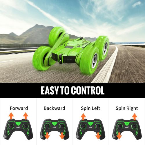  SGILE RC Stunt Car Toy, Remote Control Car with 2 Sided 360 Rotation for Boy Kids Girl, Green