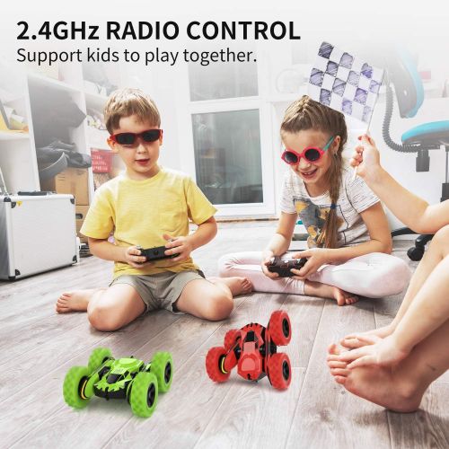  SGILE Stunt RC Car Toy, Remote Control Vehicle Double Sided 360 Degree Rolling Rotating Rotation for Boys Kids Girls,Green