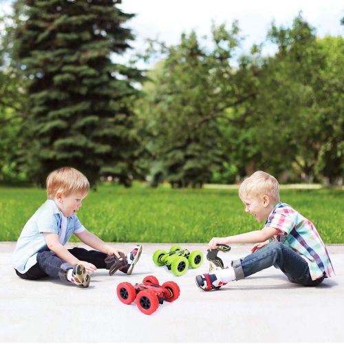  SGILE Stunt RC Car Toy, Remote Control Vehicle Double Sided 360 Degree Rolling Rotating Rotation for Boys Kids Girls,Green