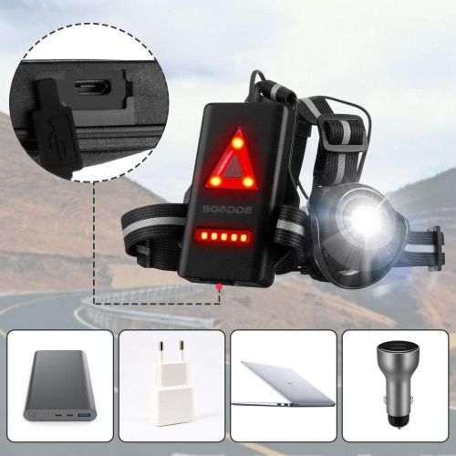  [아마존 핫딜] SGODDE Outdoor Night Running Lights, LED Chest Run Light with 120° Adjustable Beam, Safety Back Warning with Rechargeable Battery for Camping, Hiking, Running, Jogging, Outdoor Adv